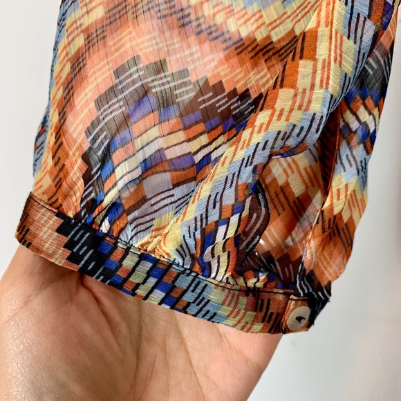 DANIEL RAINN Sheer 70s Vibe Pixelated Wave Blouse Sz S - Picture 4 of 5